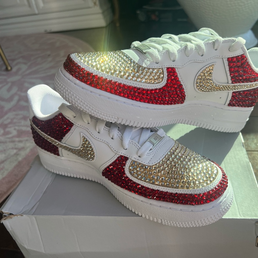 Gorgeous red and gold rhinestone Air Force 1